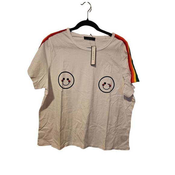 Soncy Tops - NWT Soncy Smiley Face Rainbow Shoulder Tee | Graphic T-Shirt | Plus 1X (18/20)